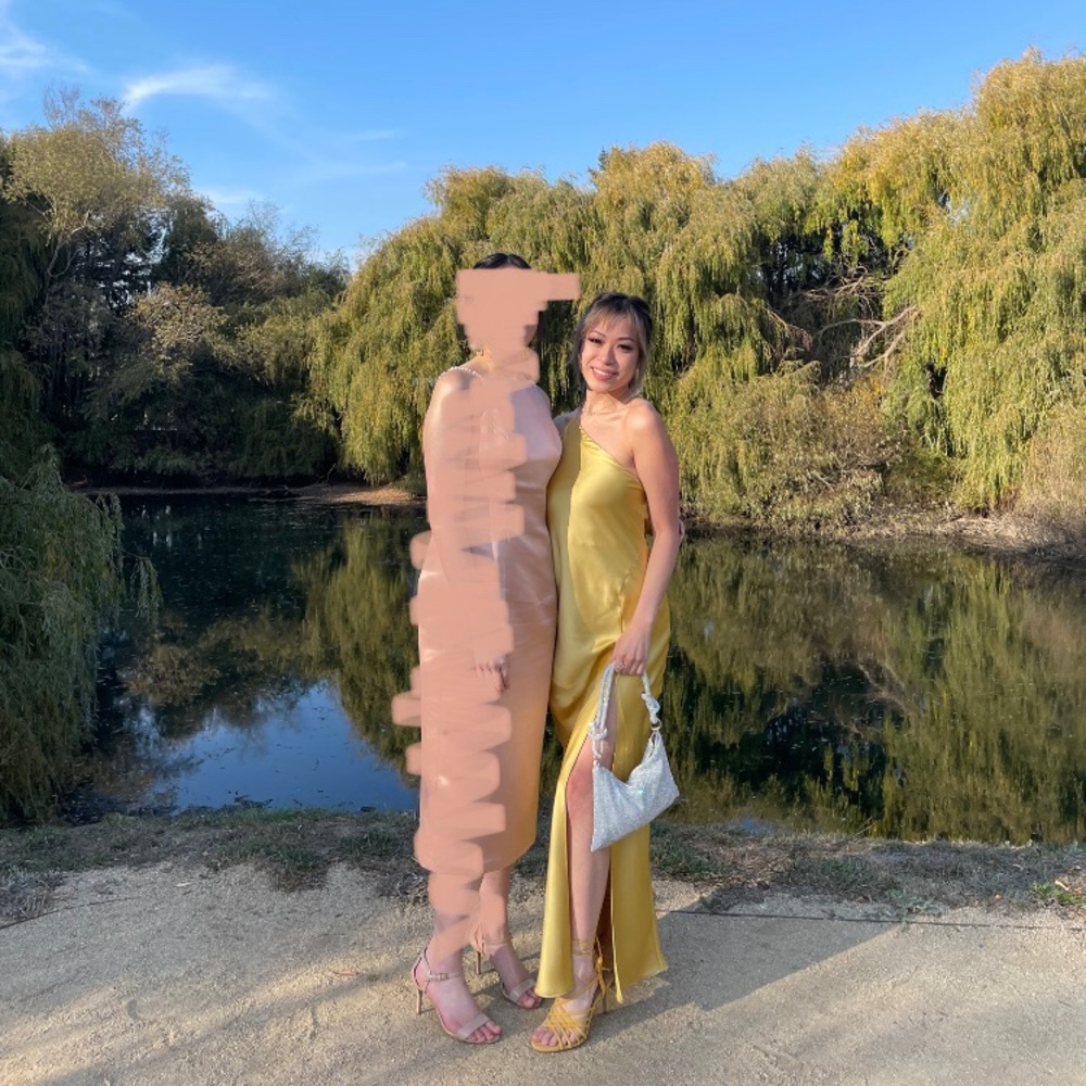 Yellow Asymmetrical Satin Effect Dress